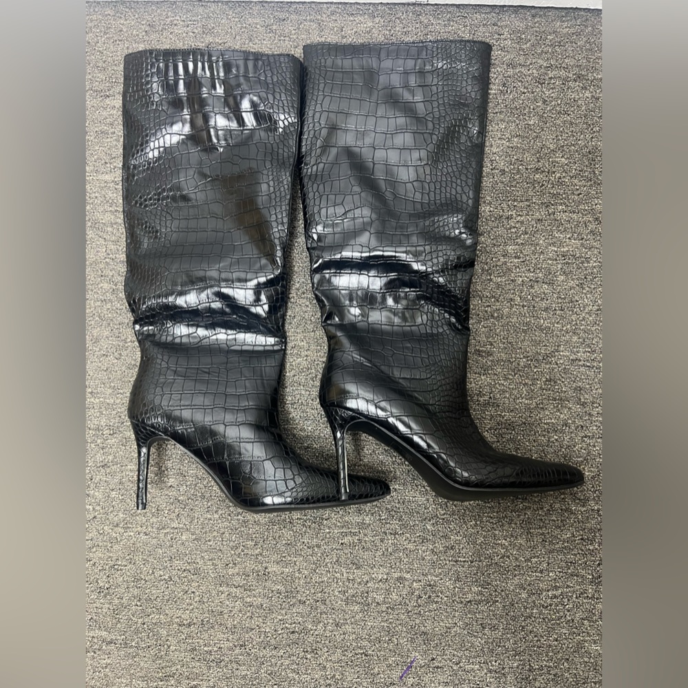 Black Leather Knee Boots